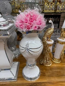 White & Silver Floor Vase Large 40X60Cm Sparkly Silver Mirrored Style - Picture 1 of 6