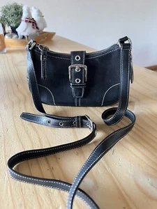 vintage coach leather small stitched black crossbody with buckle (See Pics) - Picture 1 of 10