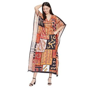 Women Casual Maxi Long Kaftan Kimono Sleeve Plus Size Dresses V Neck Nightgown