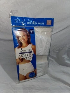 NEW Ashley Taylor sz 7 VTG TWO Panties Brief Satin Lace Top Nylon Side Tag White - Picture 1 of 23