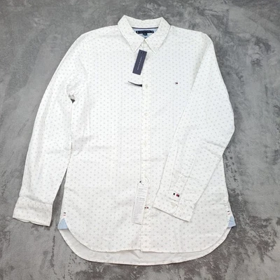 Tommy Hilfiger Mens Shirt Size L White Slim Fit Long Sleeve Micro Print Button - Image 1 of 4