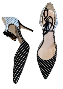 L.K.BENNETT LONDON BLACK & WHITE STRIPE FAUNA HEELS NEW BOX SIZE 41 - Picture 1 of 11