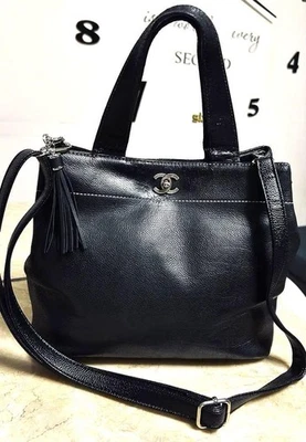 CHANEL Black Leather Tassel Shoulder Bag Used, Repaired, External Strap From Jap - Image 1 of 4