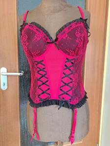 TOP! Corsage Mieder mit Schleifchen Schwarz Rot Spitze, Gr. 85 C - sehr gut - Bild 1 von 10