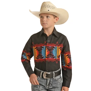 Panhandle® Boy's Western Black Aztec Long Sleeve Snap Shirt PHBSOSR0MW - Picture 1 of 6