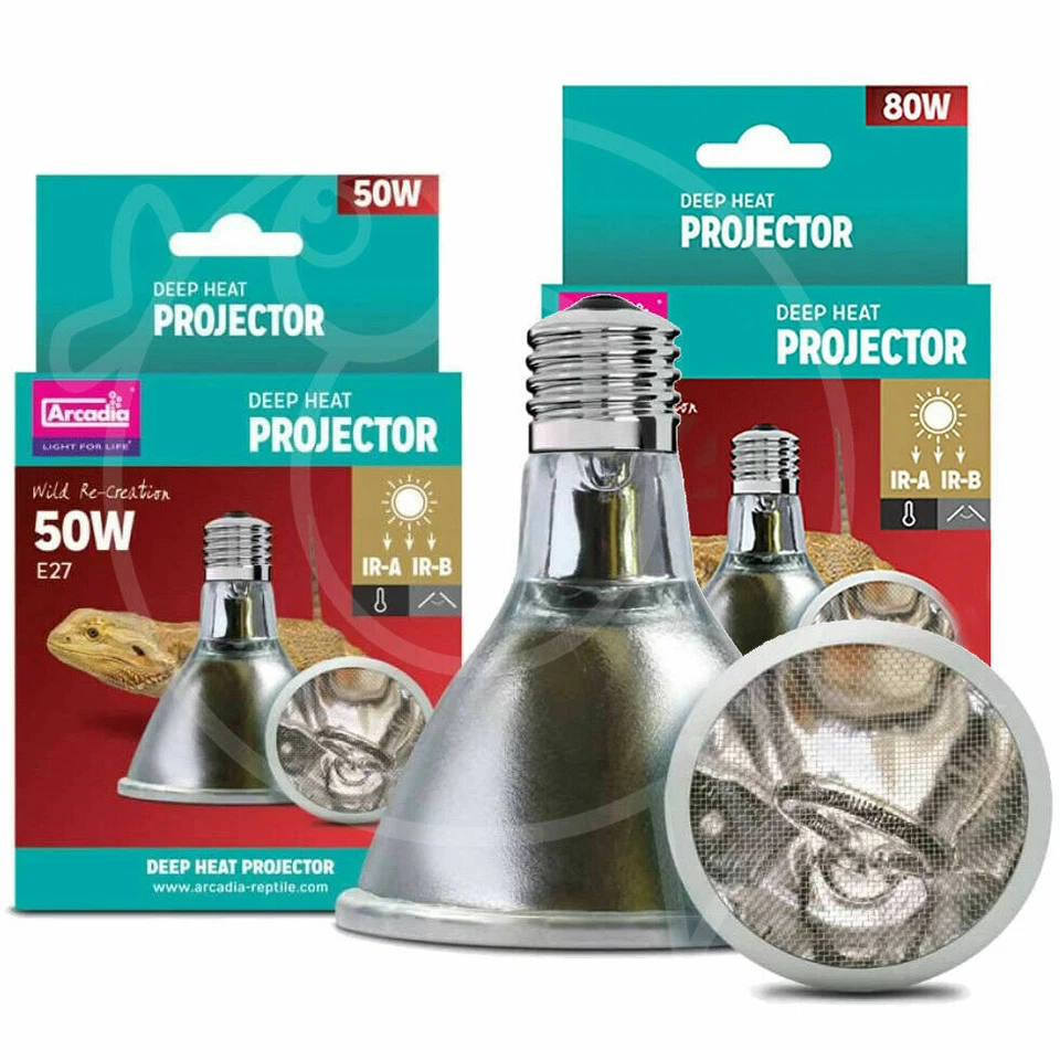Arcadia Deep Heat Projector 50W/80W Infrared A+B Bulb Long Life Reptile Heating