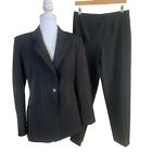 Harve Benard Sz 10 2-Piece Wide Pinstripe Blazer Jacket & Pant Suit Black Career