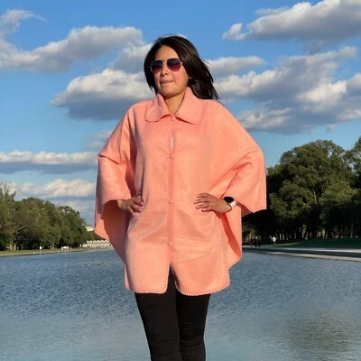 ANDEAN ALPACA BABY ALPACA HANDMADE WOMEN PINK SHAWL CAPE M - Image 1 of 4