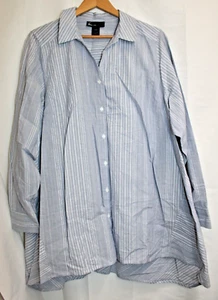Lane Bryant Women's Cotton Button Front Shirt Blue White Stripes Size 22/24 - Picture 1 of 4