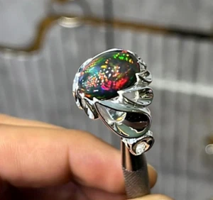Natürlicher äthiopischer Feuer schwarzer Opal Stein Sterlingsilber Ring AAA-Qualität Opal - Bild 1 von 5