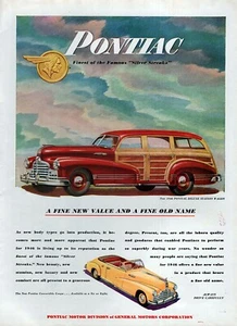 1946 Pontiac Deluxe Woody Station Wagon & Convertible Original Color Print Ad - Picture 1 of 1