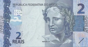 2010 Brazil 2 Reais Uncirculated Banknotes. Two Reais Bill. Brazilian UNC - Picture 1 of 2