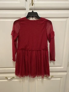 Boden Girls Long Sleeve Dot Sheer Red Dress Size 9/10 - Picture 1 of 5