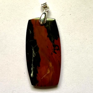 RED JASPER AND BLACK TOURMALINE 38x20MM PENDANT AND 925 STERLING SILVER BAIL - Picture 1 of 8