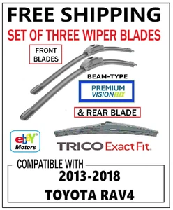 Wiper Blade Set Premium-Vision Beam-Type for 2013-2018 Toyota Rav4 - Picture 1 of 5