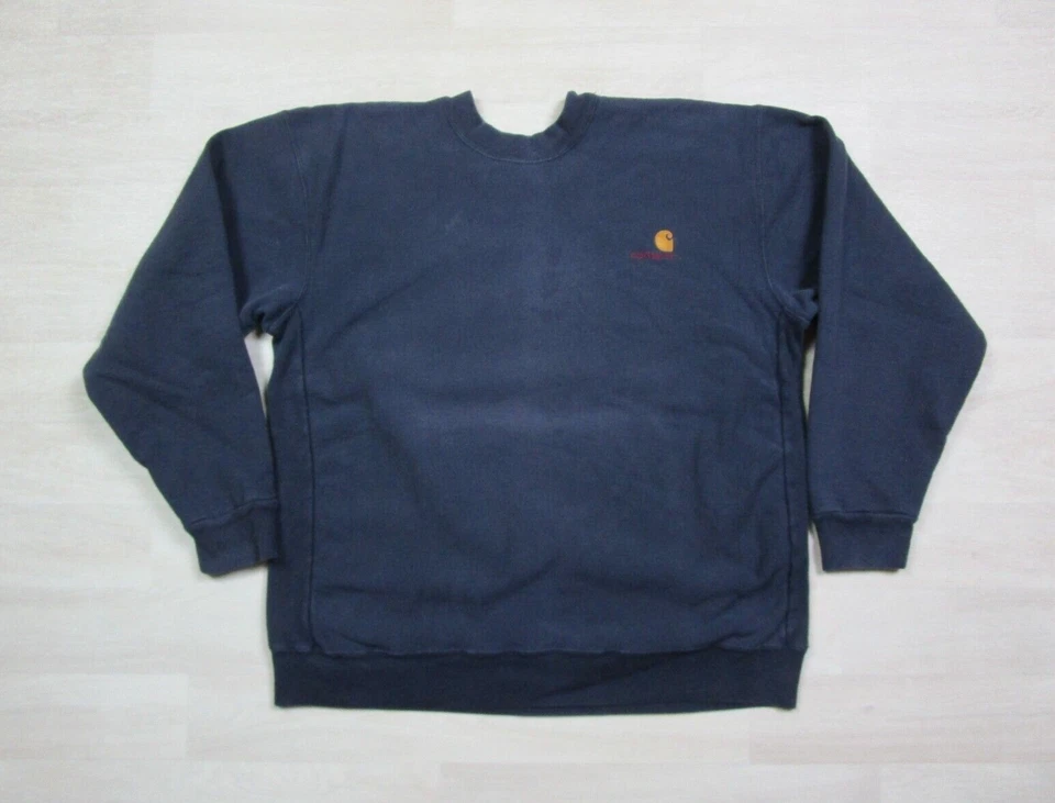 Sudadera de Colección Años 80 Carhartt Resistente Exterior Cuello Redondo Talla XL Azul Desteñida Foto 1 de 4