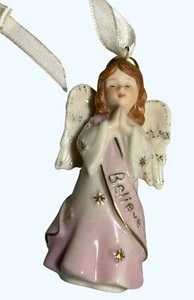 Lenox "Believe" Porcelain Angel Christmas Ornament White & Pink - Picture 1 of 10