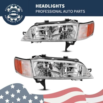 Headlights Assembly for 1994-1997 Honda Accord Clear Lens Chrome Housing Lamps - Image 1 of 4