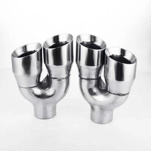 3" Inlet Exhaust Tips Quad 4" Out Stainless Steel 11" L Staggered Pair Dual Wall - Imagen 1 de 8