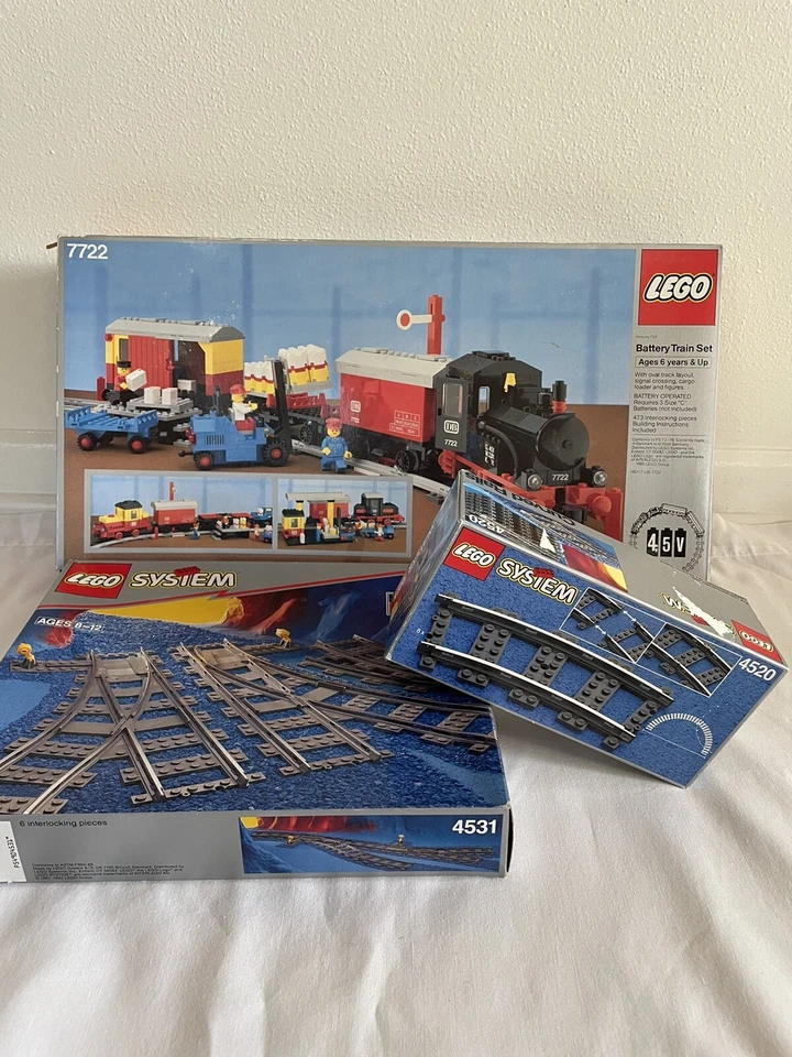 Vintage 1980s LEGO LOT Train Tracks Wheels Conductor 7722 4531 4520 Sealed READ - Image 1 of 4
