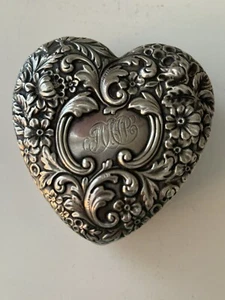 Antik Sterlingsilber herzförmiger Schnupftabak/Pille/Schmuckset Box monogrammiert - Bild 1 von 8