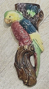 Vintage Majolika Papagei auf Weinrebe Keramik Wand Tasche Vase Übertopf Japan - Bild 1 von 12