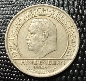 DEUTSCHLAND 3 REICHSMARK 1929 HINDENBURG 10 Jahre Weimarer Republik Silber - Bild 1 von 2