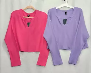 Women's Long Sleeve V-Neck Waffle Boxy T-Shirt 2 Pack - Wild Fable Size XXL - Picture 1 of 16
