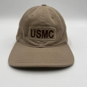 USMC Hat Cap Strap Back Mens One Size Khaki Embroidered Patch American Flag - Picture 1 of 11