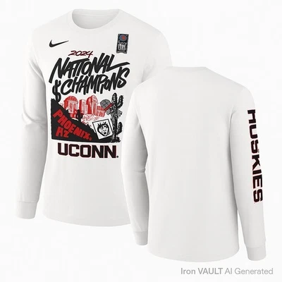 UConn Huskies 2024 National Champions Nike Long Sleeve Shirt White Size L New - Image 1 of 4