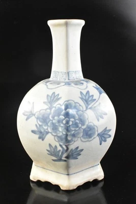 T1965: XF Coreano Dinastía Li Azul y Blanco Flor Muffle Pintura Florero Foto 1 de 4