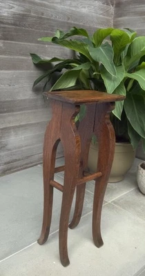 Vintage Oak Plant Stand Pedestal Table 23”h x 9.5”l x 7”d - Image 1 of 4