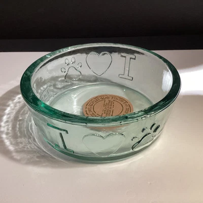 "Vidrios San Miguel 5,25"" Vaso Reciclado Verde Firmado Pequeño Perro/Gato Comida Agua Cuenco" Foto 1 de 4