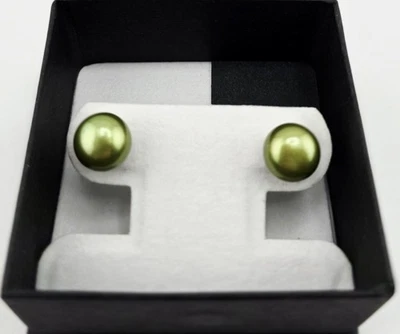 PENDIENTES PERFORADOS HONORA PERLAS CULTIVADAS DE AGUA DULCE VERDE 10,8mm☆NUEVOS☆CAJA DE REGALO Foto 1 de 4