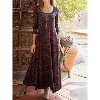 Soft Surroundings NWOT Long Sleeve Scoop Neck Maxi Dress Floral Print Size Small - Image 1 of 4