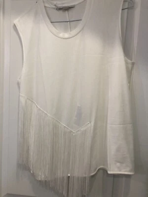 NWT Stella McCartney Cream Ivory Fringe Trim Tank Shirt Top, 44 - Image 1 of 4