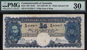 Commonwealth of Australia ND1933 5 KEVIII PMG Certified VF30 R44b Pick# 23b    