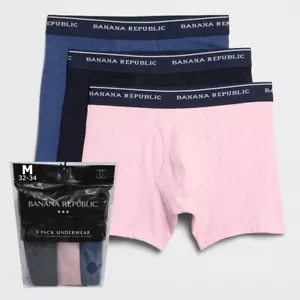 Banana Republic Boxer Briefs Men's Medium 3 Pair Solid Blue Pink Navy - Picture 1 of 3