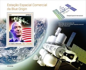 BLUE ORIGIN Orbital Reef Space Station / Jeff Bezos Stamp Sheet #2 (2021 Sao Tome) - Bild 1 von 1