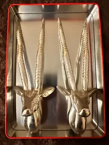 1 Foot TALL Kenya Africa Silver Horns Ram Goat Antelope Wall Hanger Sculpture - Picture 1 of 2