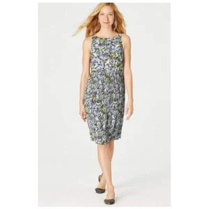 NWT J. Jill Granite Water Pleated Midi Dress Green and Blue Floral Print Size L - Picture 1 of 13