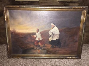 1929 Oil Painting Last Rights S.M. Wactawa Felicjanka Christian Catholic Art - Picture 1 of 6