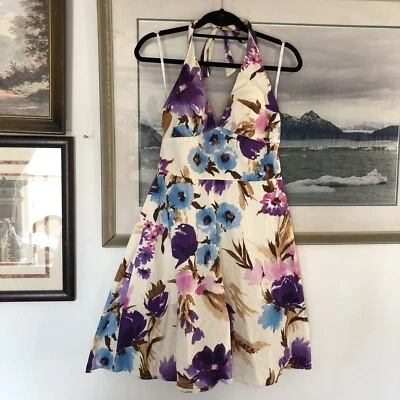 Vestido halter floral XOXO púrpura azul beige Jr para mujer talla 11 A2037 Foto 1 de 4