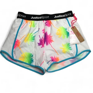 Justice Girls Running Shorts White Rainbow Palm Tree Print Size 10 Medium NWT - Picture 1 of 7