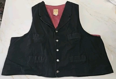 Vintage Wahmaker Frontier Denim Vest Mens Size 4X Black Western Rodeo Cowboy - Image 1 of 4