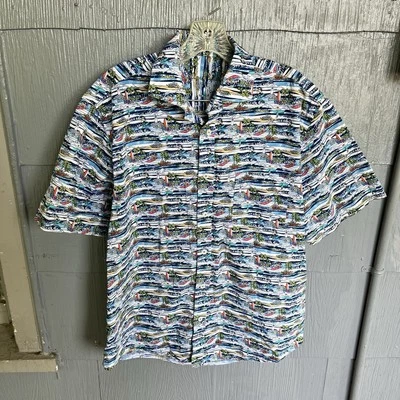 Camisa con botones Alan River para hombre L manga corta algodón playa surf estampado campamento Foto 1 de 4