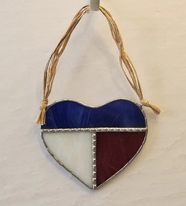 Buntglas Herz Sonnenfänger Fensterbehang rot weiß blau - Bild 1 von 8