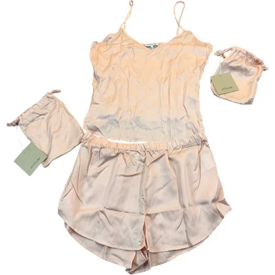 NUEVO Conjunto de camisola y pantalones cortos Ettitude para mujer talla grande rosa satinado con bolsa Foto 1 de 4