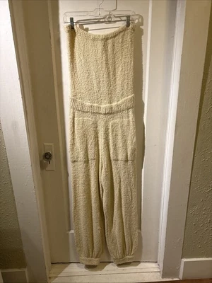 Mameluco de bolsillo Free People Beach Clair tela de rizo sin tirantes marfil talla M Foto 1 de 4