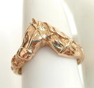 Vintage 1991 9ct Yellow Gold Horse Head Ring Equestrian Design Size P 4.36g - Picture 1 of 8